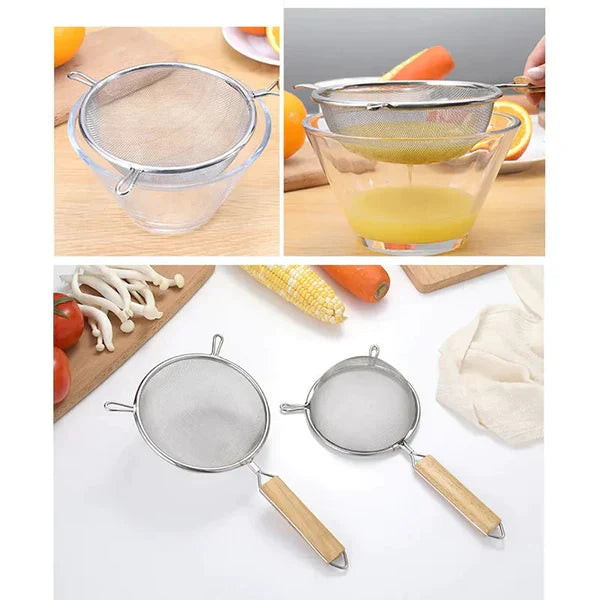 3 Pcs Stainless Steel Wooden Handle Strainers