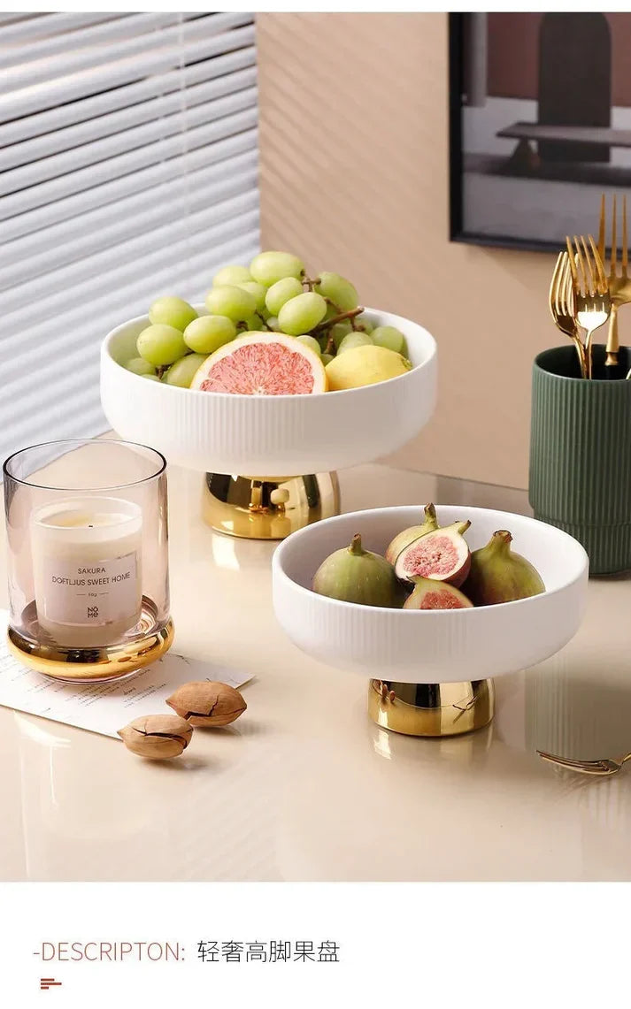 Ceramic Stylish Fruit Bowls with Gold Foot