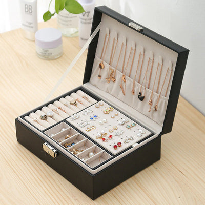 2 Layer Leather Jewellery Organizer with Lock