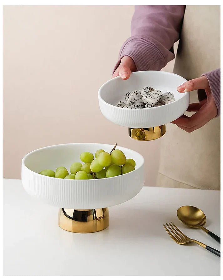 Ceramic Stylish Fruit Bowls with Gold Foot