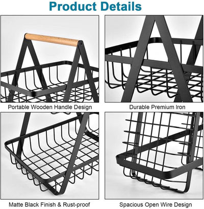 2-Tier Countertop Fruit Basket Storage, Vegetable Rack for Kitchen, Black