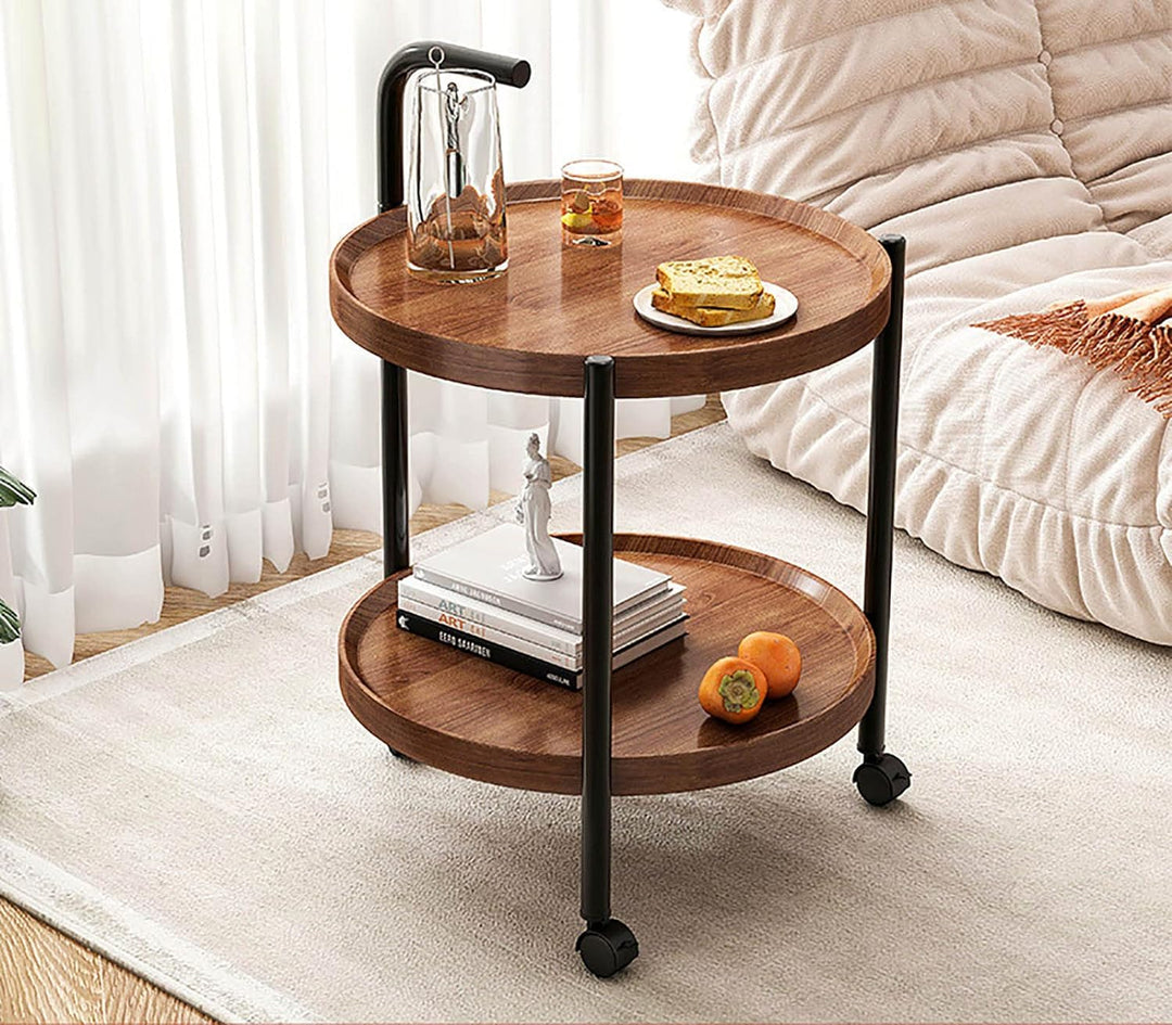 2-TIER WOODEN SERVING TROLLEY