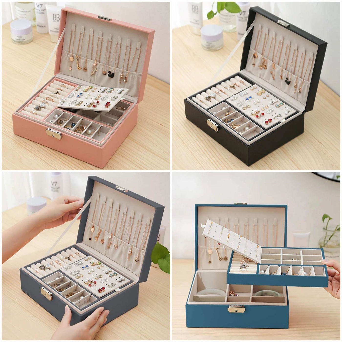 2 Layer Leather Jewellery Organizer with Lock