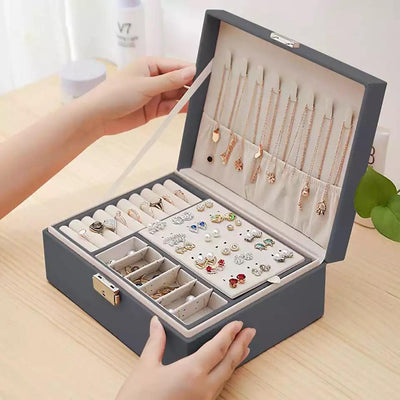 2 Layer Leather Jewellery Organizer with Lock